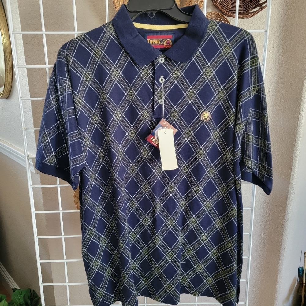 Wrangler 20X Navy Blue Plaid Polo Shirt SZ L - Picture 1 of 3